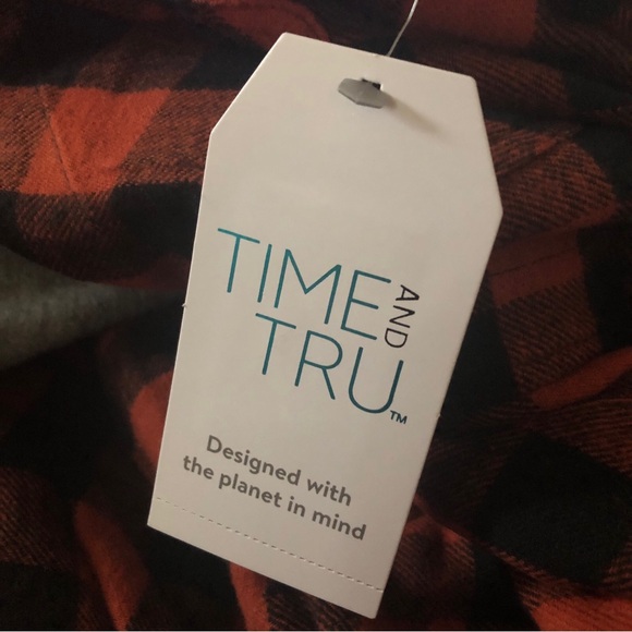 TIME and TRU Womens Flannel Hoodie Shirt Cropped Size Medium 8-10 Pockets New - Picture 6 of 8